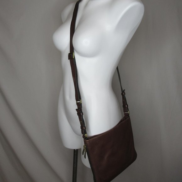 Fossil Brown Pebbled Leather PRESTON Expandable Crossbody Bag Purse - Picture 11 of 12